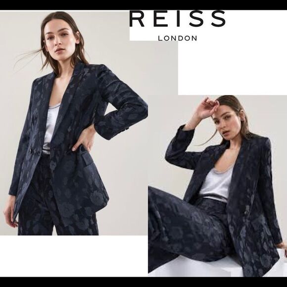 Reiss Jackets & Blazers - REISS Peony jacket jacquard double breasted blazer in navy Sz 6 NWOT